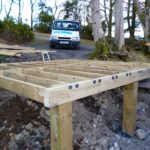 Boathouse frame being constructed